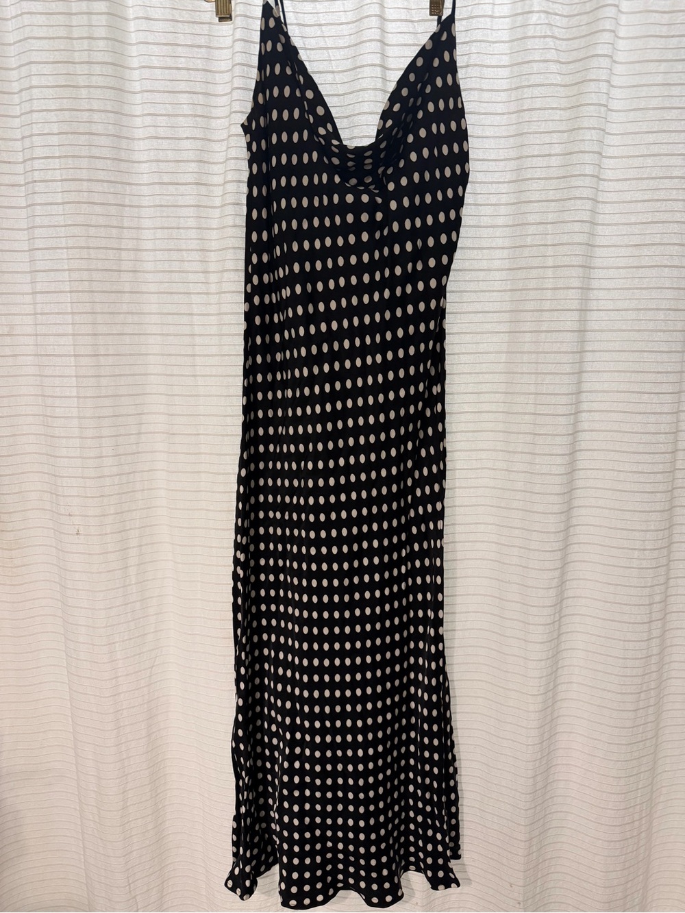 Zara Black Slip Maxi Dress with Beige Polka Dots